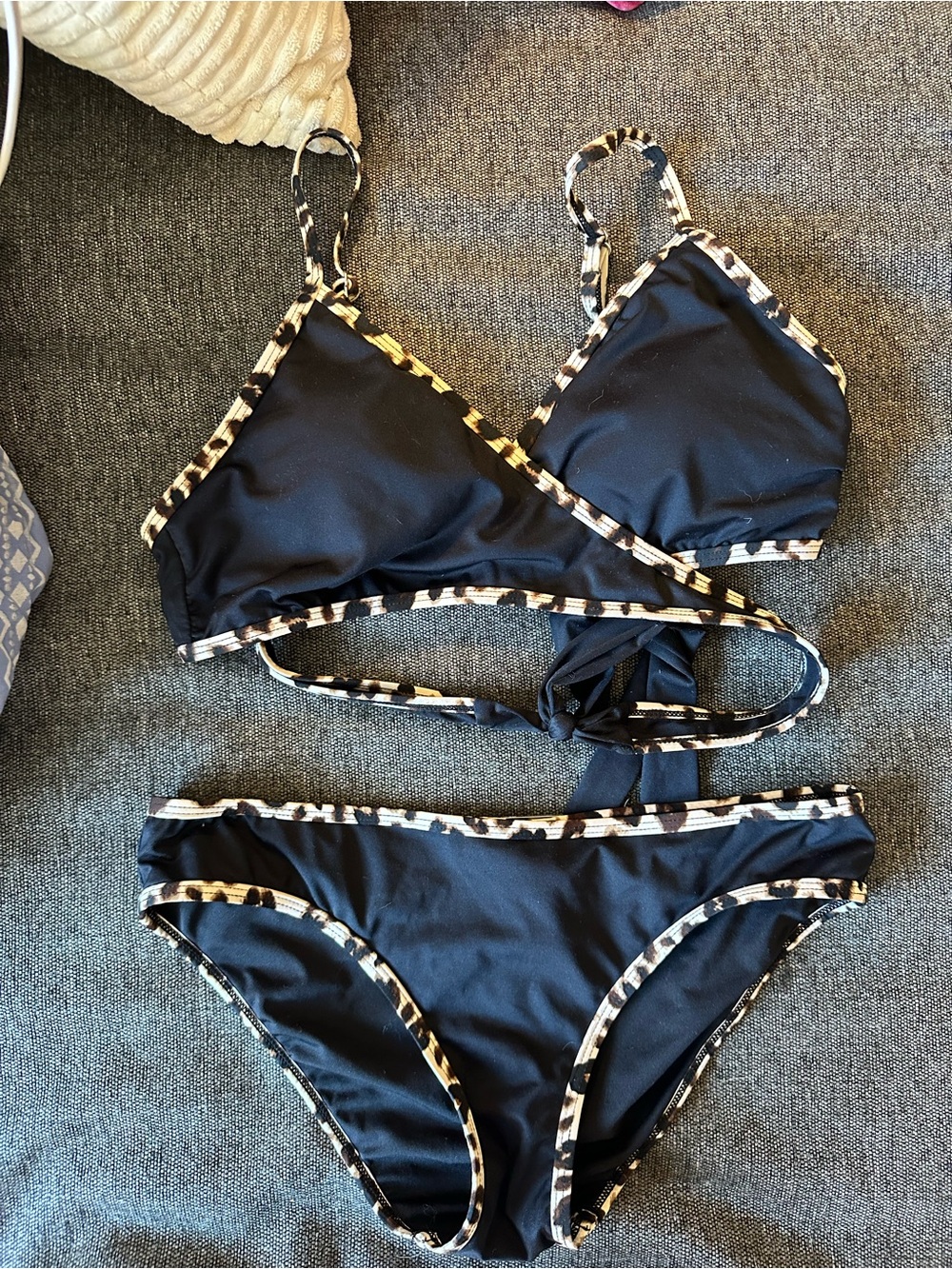 Laundry by Design Black Bikini with Animal-Print Trim